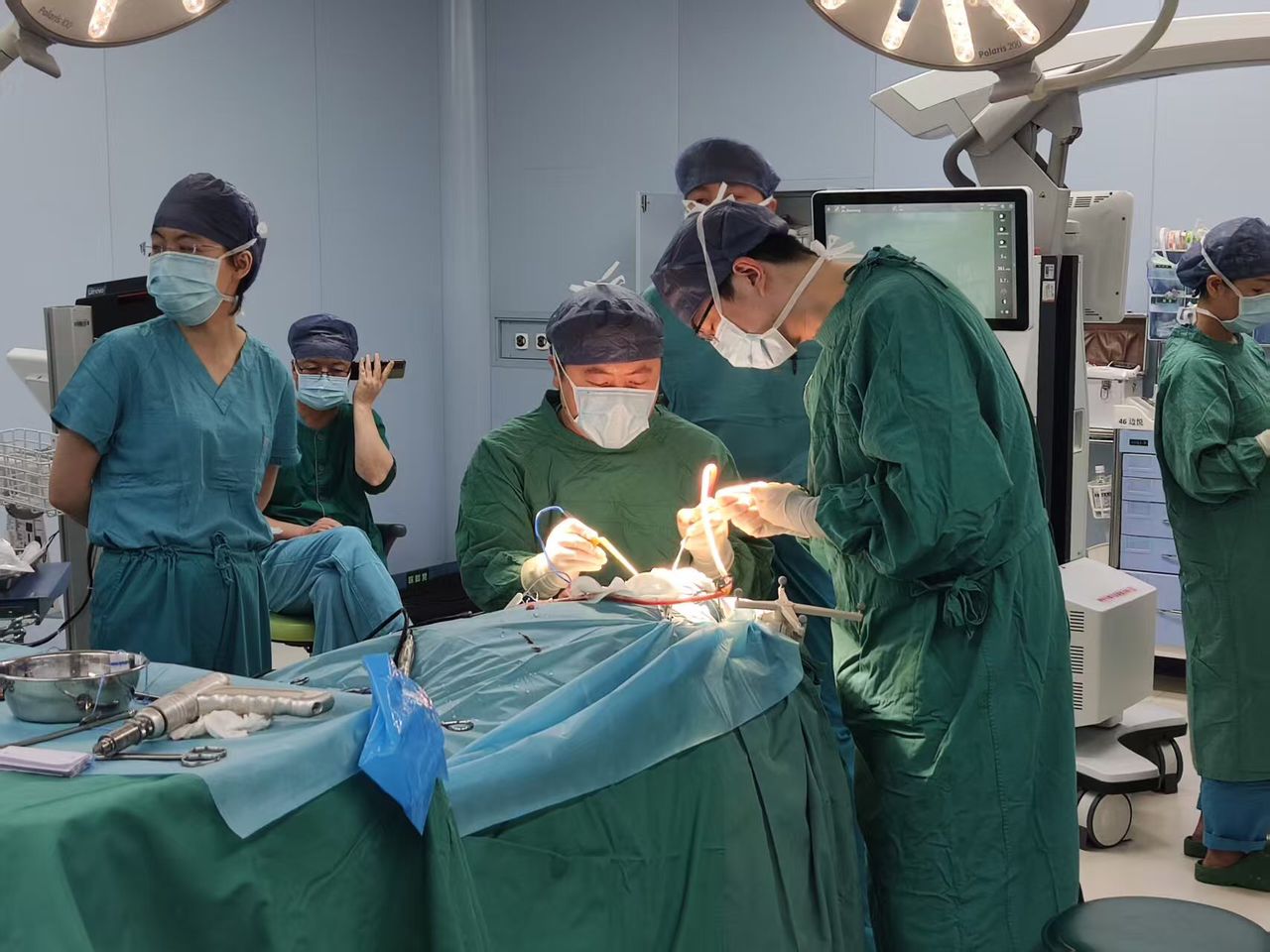 Surgical team working in an operating room
